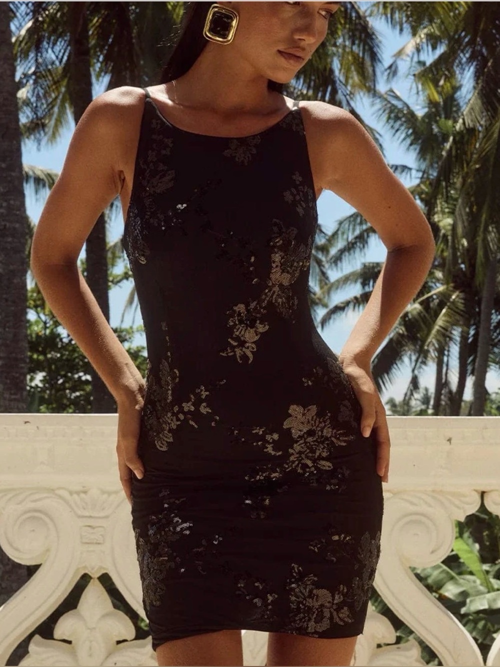 Runaway The Label Black Sequin Floral Mesh Mini Dress XXL little black dress